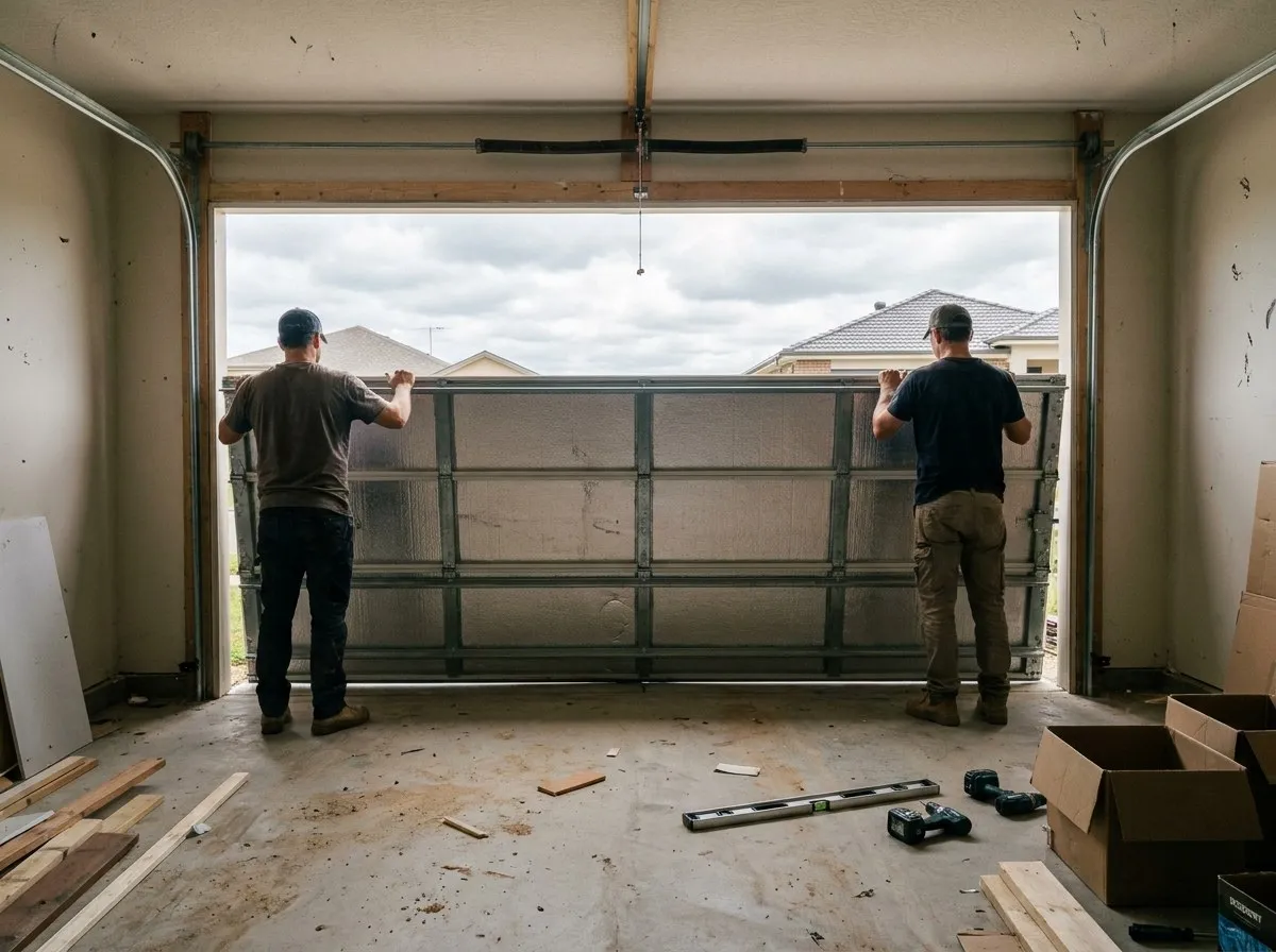 Local Fix technicians installing a garage door